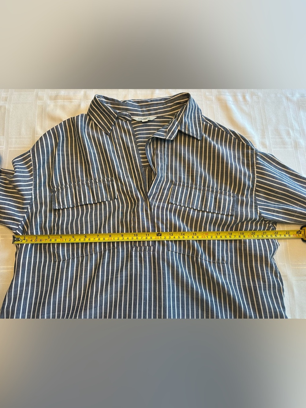 Max Studio London Blue White Striped Button-Up Long Sleeve Blouse Shirt L Large - Picture 8 of 9